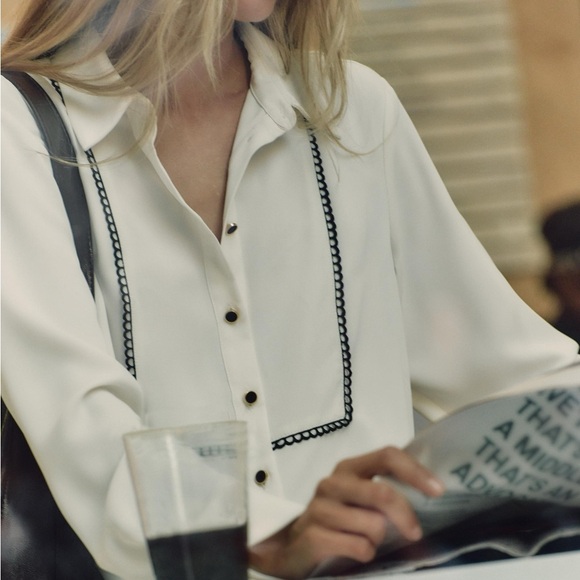 NWT ZARA CONTRASTING PASSEMENTERIE SHIRT - Picture 2 of 7